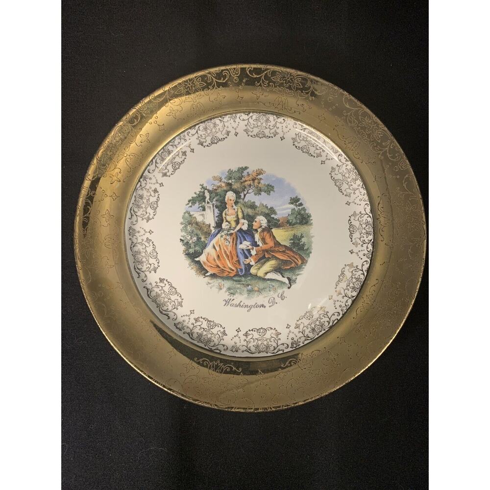 VTG Sabin Crest-O-Gold Warranted 22K Plate With Colonial Lady & Gentleman 7.25”